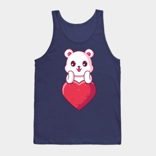 Cute Polar Bear with big love. Gift for valentine's day with cute animal character illustration. Tank Top